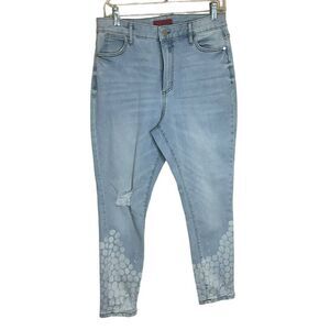 Jennifer Lopez Womens 12 High Rise Skinny Crop Jeans Blue Distressed Splatter